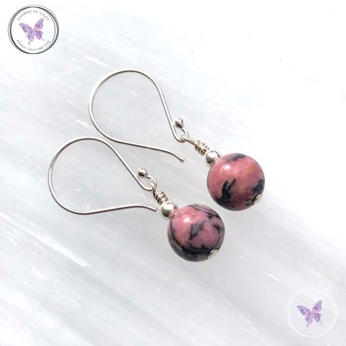 Classical Rhodonite Silver Earrings